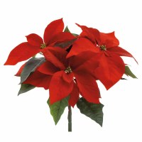 14" Faux Red Three Poinsettia Head Bush