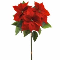 32" Faux Red Three Poinsettia Head Bundle