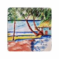 4" Sq Palm Trees and a Cottage Coastal Coaster