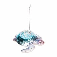 5" Multipastel Beaded Sea Turtle Glass Ornament