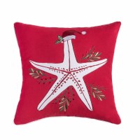 18" Sq White Starfish on Red Coastal Decorative Pillow
