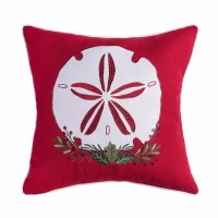 18" Sq White Sand Dollar on Red Coastal Decorative Pillow