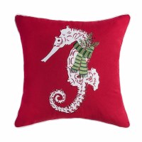18" Sq White Seahorse on Red Coastal Decorative Pillow