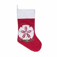20" White Sand Dollar on Red Coastal Stocking