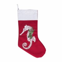 20" White Seahorse on Red Coastal Stocking