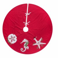 54" Round White Sealife on Red Coastal Tree Skirt