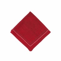 18" Sq Red With White and Green Trim Cloth Napkin
