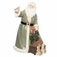 9" Green Polyresin Santa With Forest Animals Statue