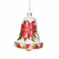 5" Poinsettia Bell Glass Ornament