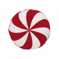 18" Round Red and White Peppermint Candy Decorative Holiday Pillow