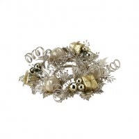 3" Opening Champagne Ornaments, Gift Box and Faux Holly Candle Ring