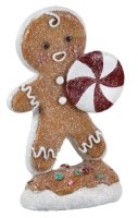 8" Polyresin Gingerbread Man Holding a Peppermint Candy Figurine