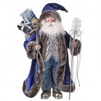 21" Dark Blue Santa Holding a Staff Statue