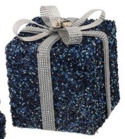 8" Sq Dark Blue and Silver Gift Box Figurine