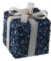 6" Sq Dark Blue and Silver Gift Box Figurine