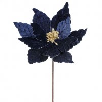 24" Faux Dark Blue Poinsettia Stem