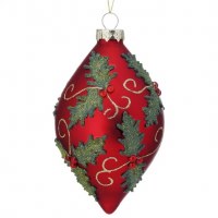 6" Red and Green Holly Glass Ornament