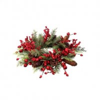 6.5" Opening Faux Red Berries and Pine Candle Ring