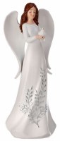 9" Ivory Polyresin Angel Holding a Dove Figurine