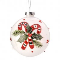 4" Candy Cane Ball Shape Glass Ornament