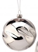 4" Silver Twist Glass Ball Shape Ornament