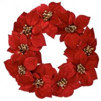 16" Faux Red and Gold Poinsettia Candle Ring