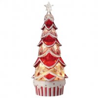 12" LED Red and White Swirl Water Globe Tree
