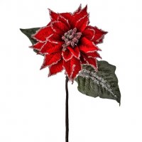 24" Faux Red Ice Poinsettia Stem