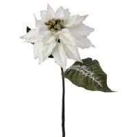 24" Faux White Ice Poinsettia Stem