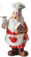 10" Red and White Polyresin Santa Holding a Gingerbread House Figurine