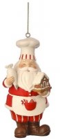 5" Red and White Polyresin Santa Holding a Gingerbread House Ornament
