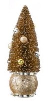 10" Champagne and Silver Christmas Tree on a Drum Statue