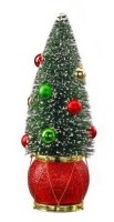 10" Red and Green Christmas Tree on a Drum Statue