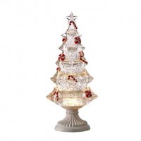 14" LED Clear Swirl Water Globe Tree With Candy Canes