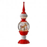 16" LED Santa in His Sleigh Scene in a Red and White Finial Water Globe