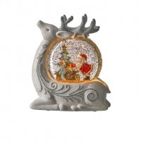8" LED Santa at a Christmas Tree Scene in a Water Globe on a Reindeer