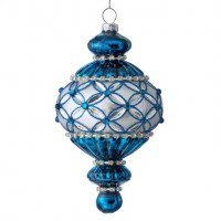 6" Blue and Silver Bling Glass Finial Ornament