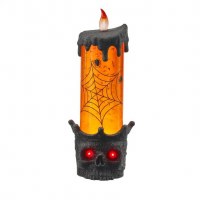 11" LED Orange Candle on a Black Skull