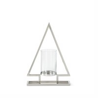 16" Modern Silver Metal Tree With a Glass Hurricane