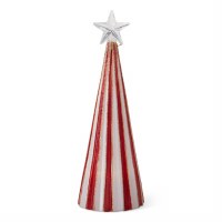 10" LED Red and White Stripe Glass Tree