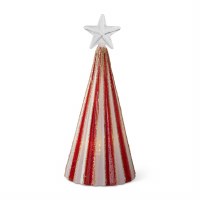 7" LED Red and White Stripe Glass Tree