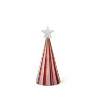 6" LED Red and White Stripe Glass Tree
