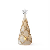 8" LED Gold and Faux Pearls Glass Tree