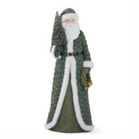 10" Green Polyresin Santa Holding a Tree Figurine