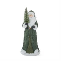 9" Green Polyresin Santa Holding a Tree Figurine