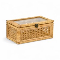 7" x 12" Natural Wicker and Glass Top Decorative Box