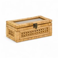 5" x 10" Natural Wicker and Glass Top Decorative Box