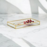 8" x 11" Gold Metal and Glass Decorative Tray