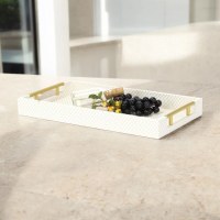 9" x 16" Distressed White and Gold Scales Decorative Tray