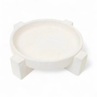 14" Round Distressed White Faux Stone Footed Decorative Bowl